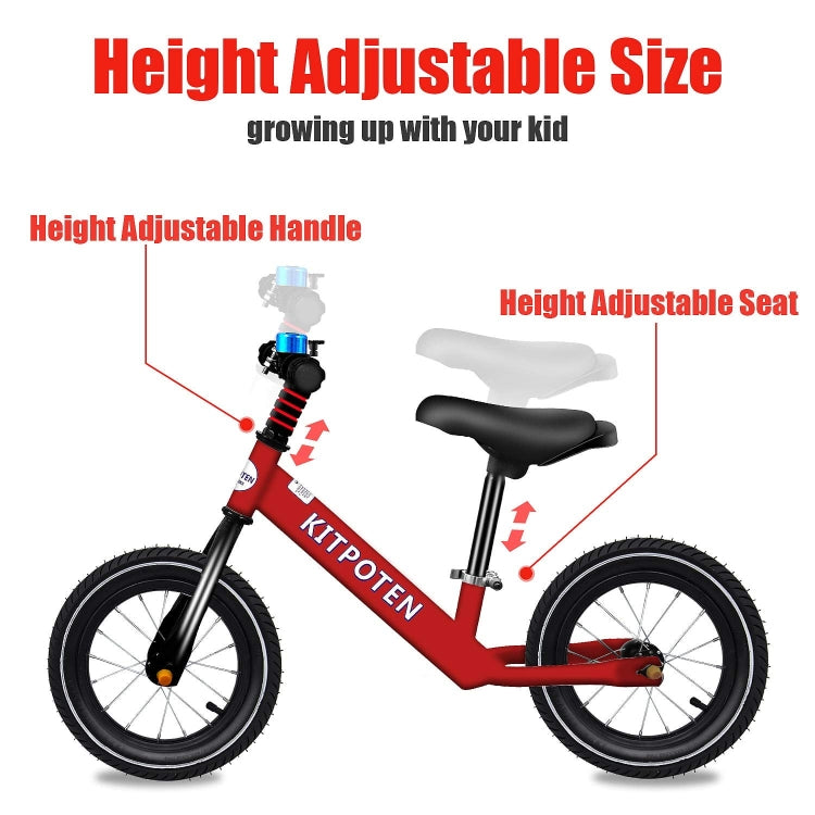 [US Warehouse] KITPOTEN 12 inch High Carbon Galvanized Balance Bike No Pedal Bike for Boys and Girls Aged 4-9(Red)