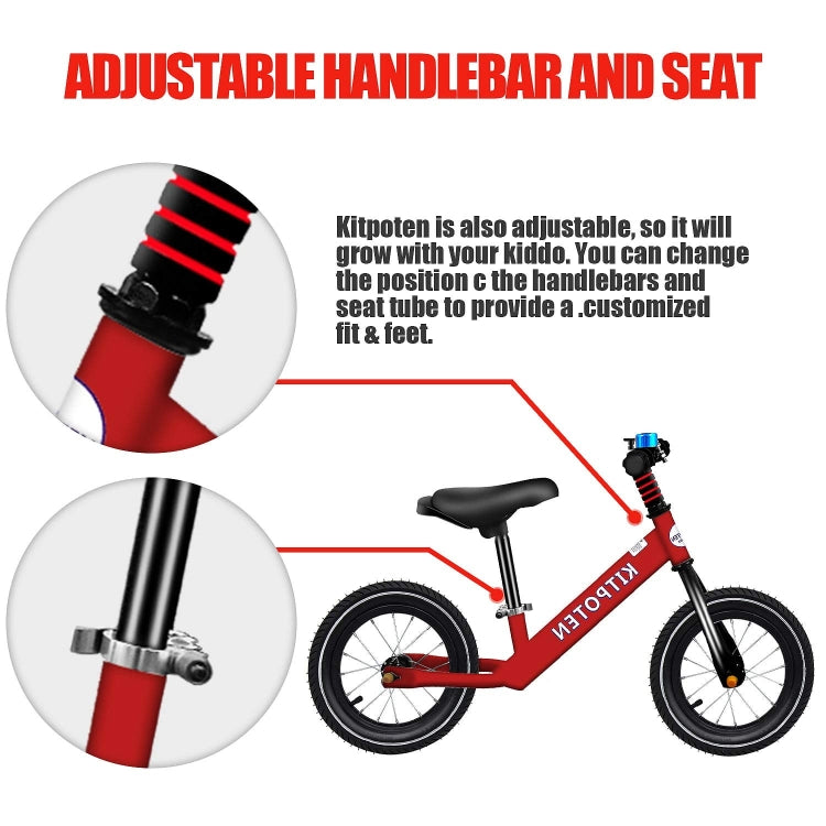 [US Warehouse] KITPOTEN 12 inch High Carbon Galvanized Balance Bike No Pedal Bike for Boys and Girls Aged 4-9(Red)