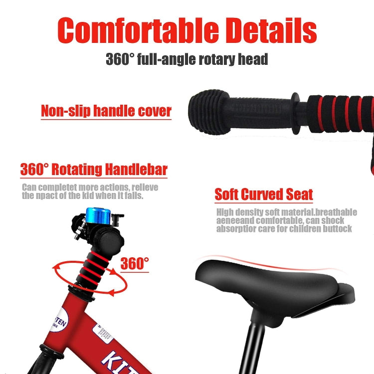 [US Warehouse] KITPOTEN 12 inch High Carbon Galvanized Balance Bike No Pedal Bike for Boys and Girls Aged 4-9(Red)
