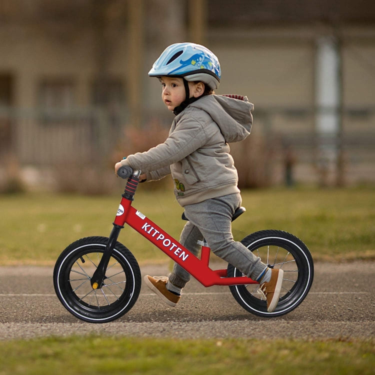 [US Warehouse] KITPOTEN 12 inch High Carbon Galvanized Balance Bike No Pedal Bike for Boys and Girls Aged 4-9(Red)