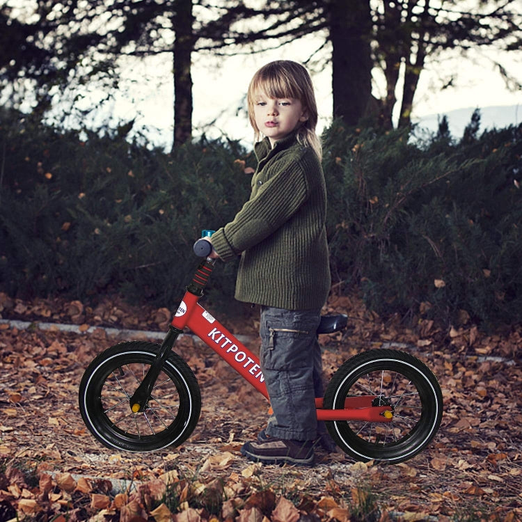 [US Warehouse] KITPOTEN 12 inch High Carbon Galvanized Balance Bike No Pedal Bike for Boys and Girls Aged 4-9(Red)