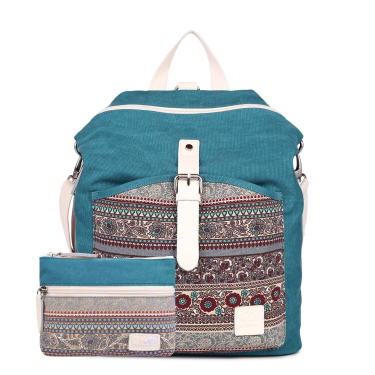 Multi-function Shoulder Bag Bohemian Double Shoulder Canvas Computer Backpack Two-piece Set For Apple Macbook (Blue)