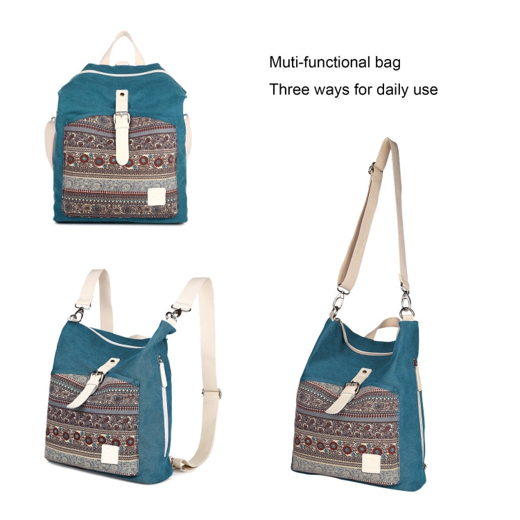Multi-function Shoulder Bag Bohemian Double Shoulder Canvas Computer Backpack Two-piece Set For Apple Macbook (Blue)
