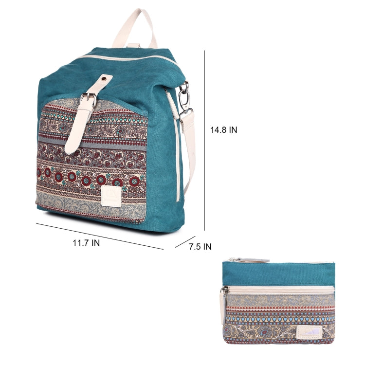 Multi-function Shoulder Bag Bohemian Double Shoulder Canvas Computer Backpack Two-piece Set For Apple Macbook (Blue)