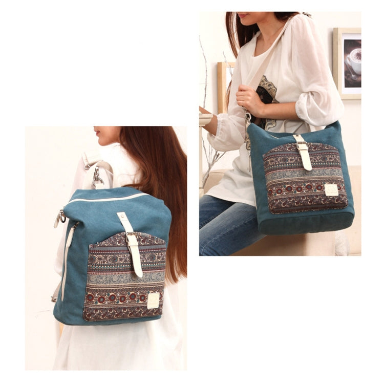 Multi-function Shoulder Bag Bohemian Double Shoulder Canvas Computer Backpack Two-piece Set For Apple Macbook (Blue)