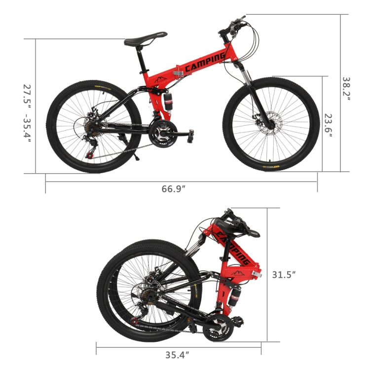 [US Warehouse] 24 inch 21-speed Foldable Mountain Bike with Riding Bag