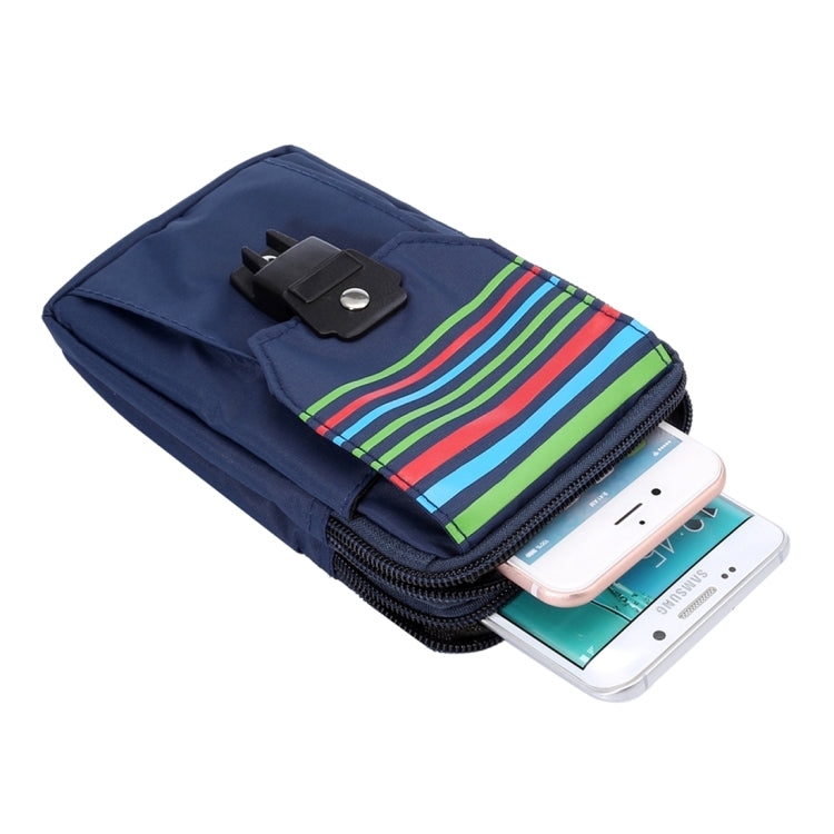 5.7 inch Multifunctional Colorful Stripes Pattern Sports Storage Waist Packs / Waist Bag / Hiking Bag / Camping Bag with Hanging Hook for iPhone 6s Plus / iPhone 6 Plus, Samsung S7 Edge / S7 / S6 Edge+ / A9, LG G5(Dark Blue)