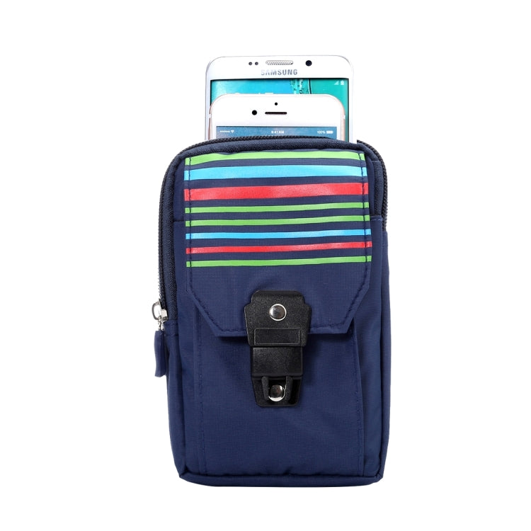 5.7 inch Multifunctional Colorful Stripes Pattern Sports Storage Waist Packs / Waist Bag / Hiking Bag / Camping Bag with Hanging Hook for iPhone 6s Plus / iPhone 6 Plus, Samsung S7 Edge / S7 / S6 Edge+ / A9, LG G5(Dark Blue)