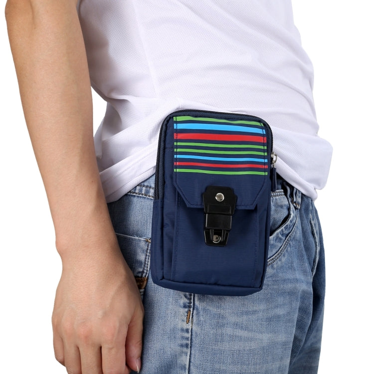 5.7 inch Multifunctional Colorful Stripes Pattern Sports Storage Waist Packs / Waist Bag / Hiking Bag / Camping Bag with Hanging Hook for iPhone 6s Plus / iPhone 6 Plus, Samsung S7 Edge / S7 / S6 Edge+ / A9, LG G5(Dark Blue)