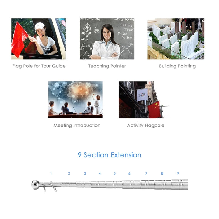 10 PCS 1.6M 7 Knots Multi-function Telescopic Stainless Steel Sponge Teaching Stick Guide Flagpole Signal Flag, Random Color Delivery