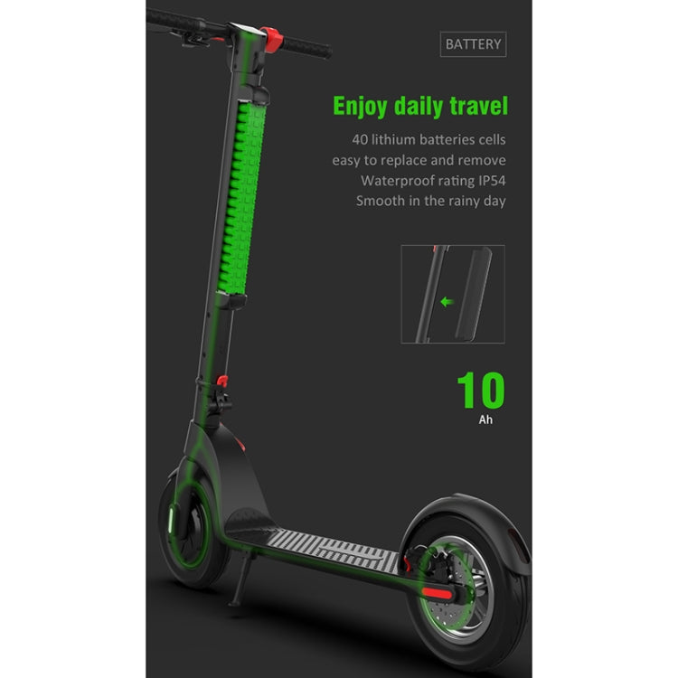 [US Warehouse] X8 Outdoor Waterproof Foldable Electric Scooter with 10 inch Vacuum Tires & LCD Display & LED Lights & 10AH Lithium Battery, Load-bearing: 20-100kg (Black)