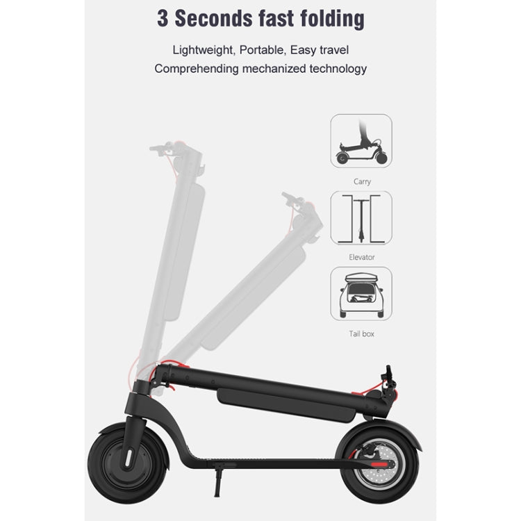 [US Warehouse] X8 Outdoor Waterproof Foldable Electric Scooter with 10 inch Vacuum Tires & LCD Display & LED Lights & 10AH Lithium Battery, Load-bearing: 20-100kg (Black)