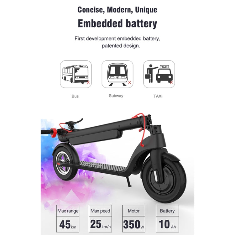 [EU Warehouse] X8 Outdoor Waterproof Foldable Electric Scooter with 10 inch Vacuum Tires & LCD Display & LED Lights & 10AH Lithium Battery, Load-bearing: 20-100kg (Black)