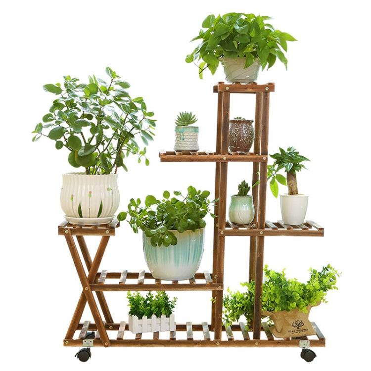 Wooden Plant Flower Display Stand Wood Pot Shelf Storage Rack, with Wheel