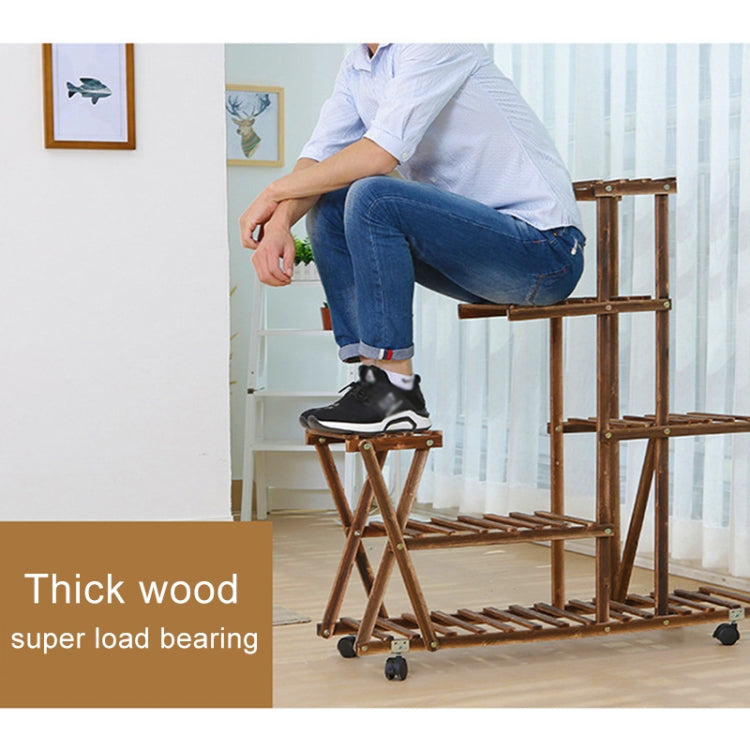 Wooden Plant Flower Display Stand Wood Pot Shelf Storage Rack, with Wheel