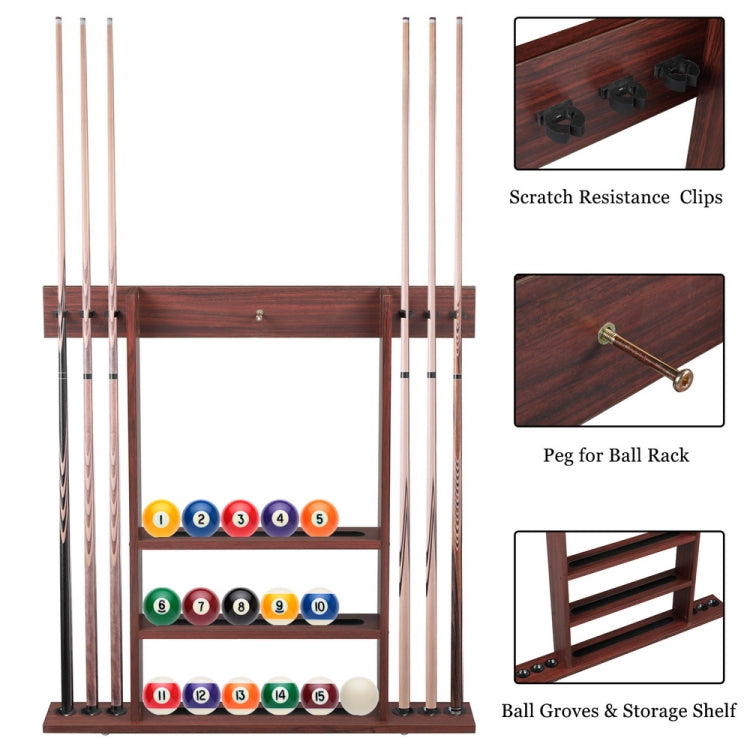 [US Warehouse] 6-hole Wooden Wall-mounted Billiard Cue Holder
