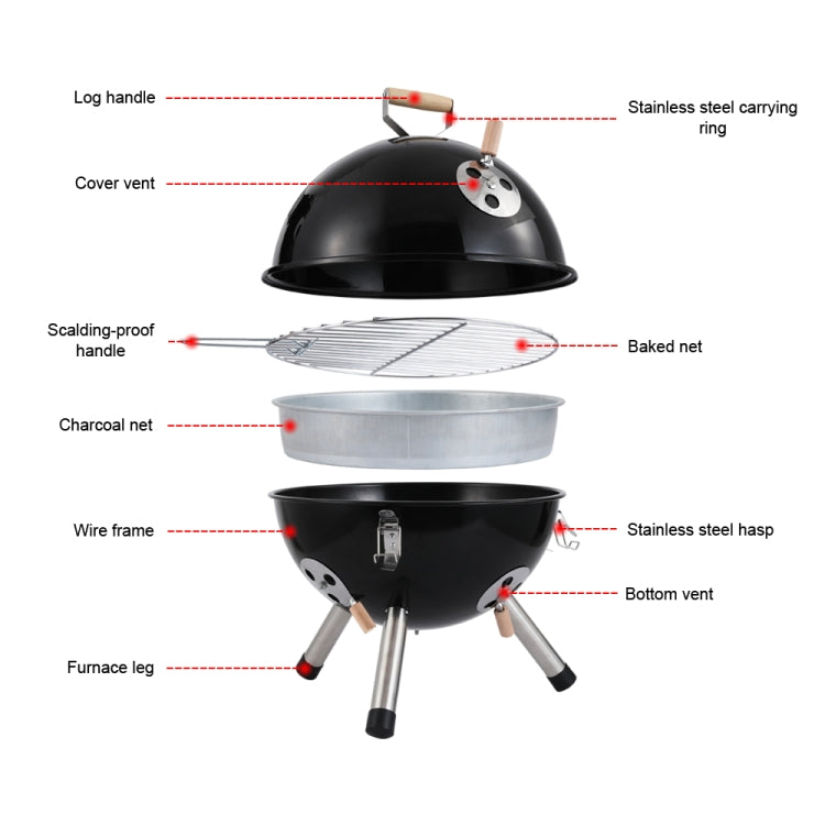 [US Warehouse] Portable Outdoor Stainless Steel Spherical Barbecue Grill Household Charcoal Barbecue Rack