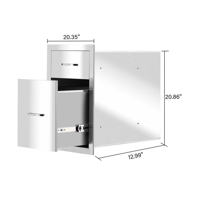 [US Warehouse] Courtyard Stainless Steel Two-drawer Cabinet for Storage Oven, Size: 20.86 x 20.35 x 12.99 inch