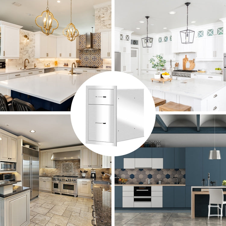 [US Warehouse] Courtyard Stainless Steel Two-drawer Cabinet for Storage Oven, Size: 20.86 x 20.35 x 12.99 inch