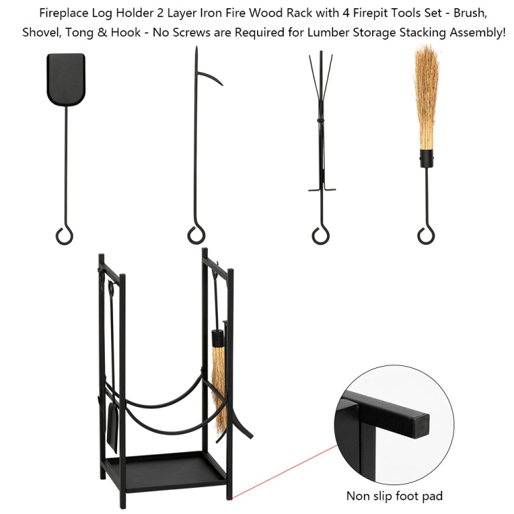 [US Warehouse] U-shaped Iron Firewood Holder with 4 Tools, Size: 29.7 x 14.6 x 13.4 inch