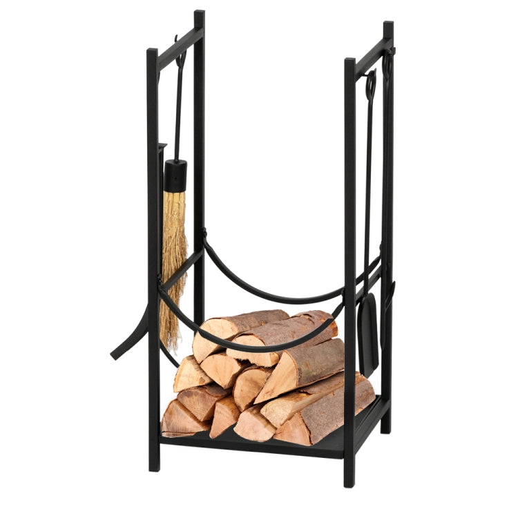 [US Warehouse] U-shaped Iron Firewood Holder with 4 Tools, Size: 29.7 x 14.6 x 13.4 inch