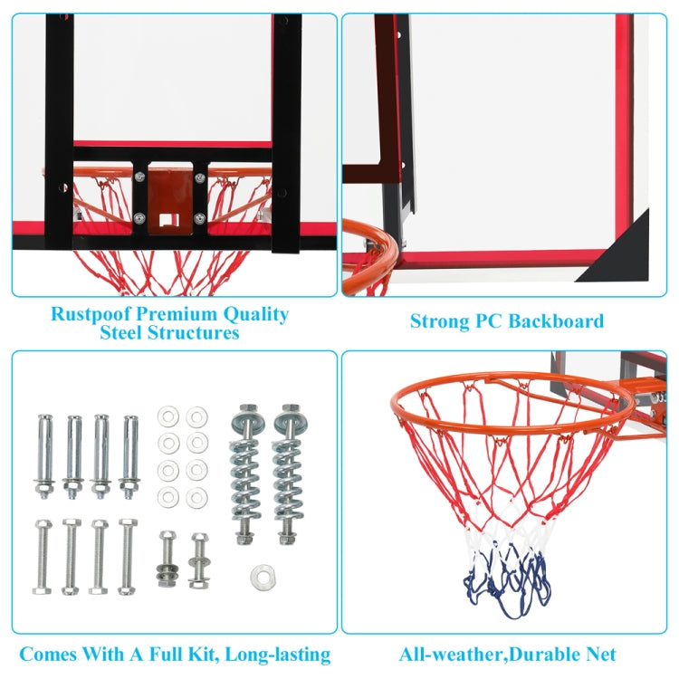 [US Warehouse] Adult Steel Edging Wall-mounted PC Transparent Backboard Suitable for No. 7 Basketball