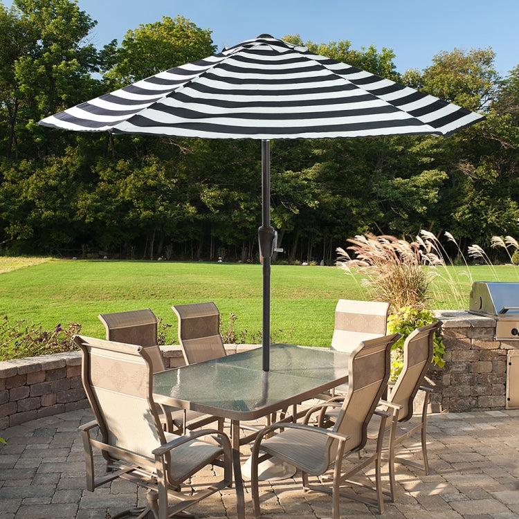 [US Warehouse] 7.5Ft Outdoor Horizontal Stripes Patio Umbrella Terrace Table Umbrella with Push Button Tilt and Crank