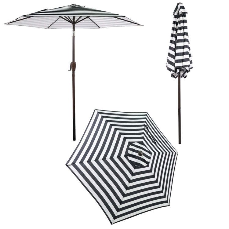 [US Warehouse] 7.5Ft Outdoor Horizontal Stripes Patio Umbrella Terrace Table Umbrella with Push Button Tilt and Crank