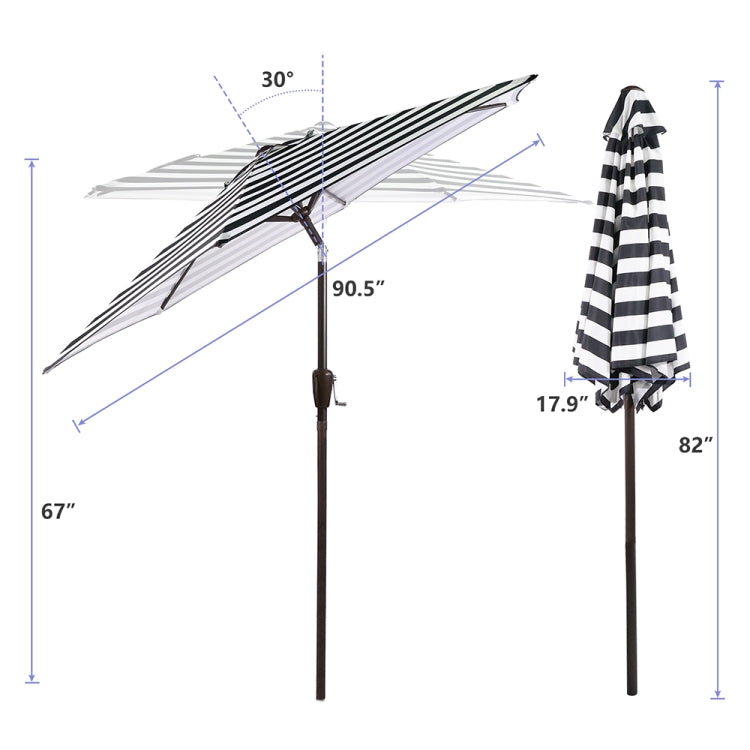 [US Warehouse] 7.5Ft Outdoor Horizontal Stripes Patio Umbrella Terrace Table Umbrella with Push Button Tilt and Crank
