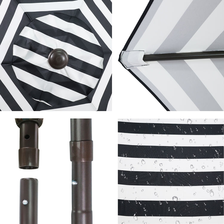 [US Warehouse] 7.5Ft Outdoor Horizontal Stripes Patio Umbrella Terrace Table Umbrella with Push Button Tilt and Crank