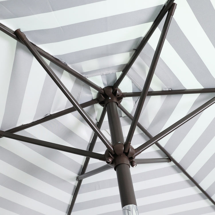 [US Warehouse] 7.5Ft Outdoor Horizontal Stripes Patio Umbrella Terrace Table Umbrella with Push Button Tilt and Crank