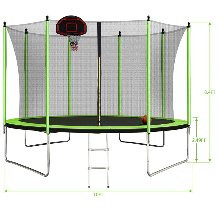 [US Warehouse] 10FT Outdoor Recreational Trampoline with Basketball Hoop & Rubber Ball & Inflator & Ladder & Safety Net