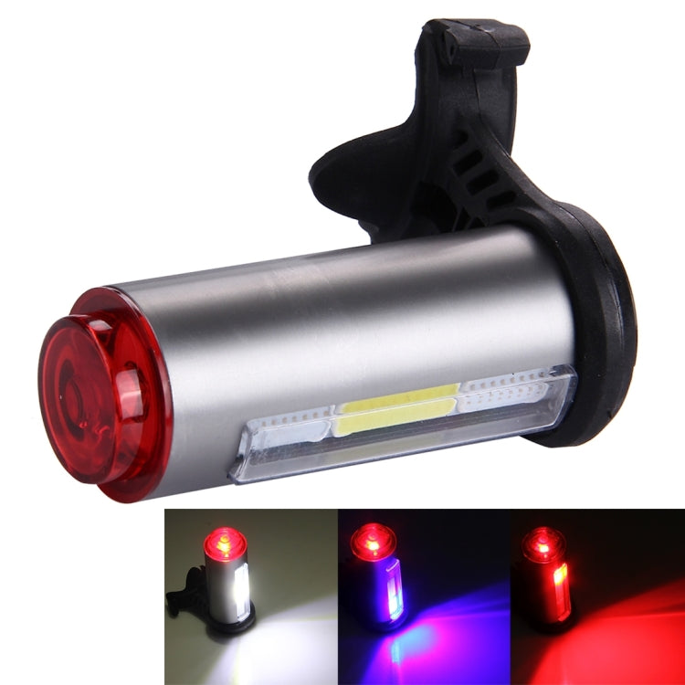 USB Rechargeable 360 Degree 7 Modes Three Color Light 100LM 3 COB + 1 LED Bike Taillight with Clip
