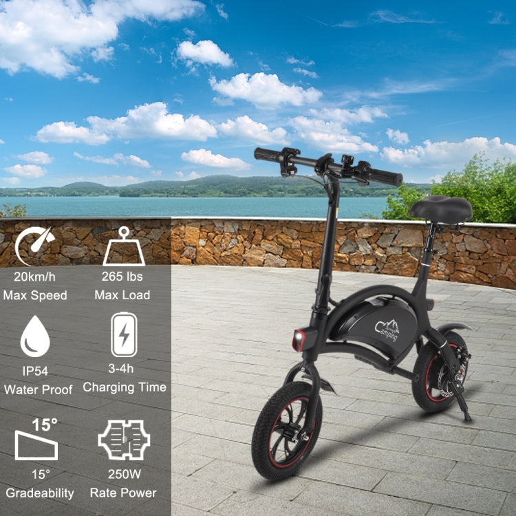 [US Warehouse] Campingsurvivals 250W 20KM / H Foldable Electric Bicycle with 12 inch Tires & LED Lights
