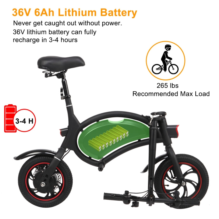 [US Warehouse] Campingsurvivals 250W 20KM / H Foldable Electric Bicycle with 12 inch Tires & LED Lights