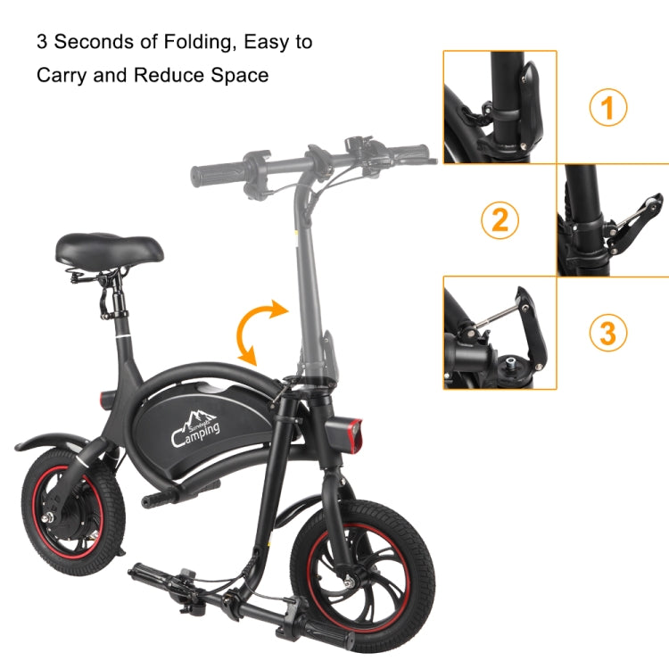 [US Warehouse] Campingsurvivals 250W 20KM / H Foldable Electric Bicycle with 12 inch Tires & LED Lights