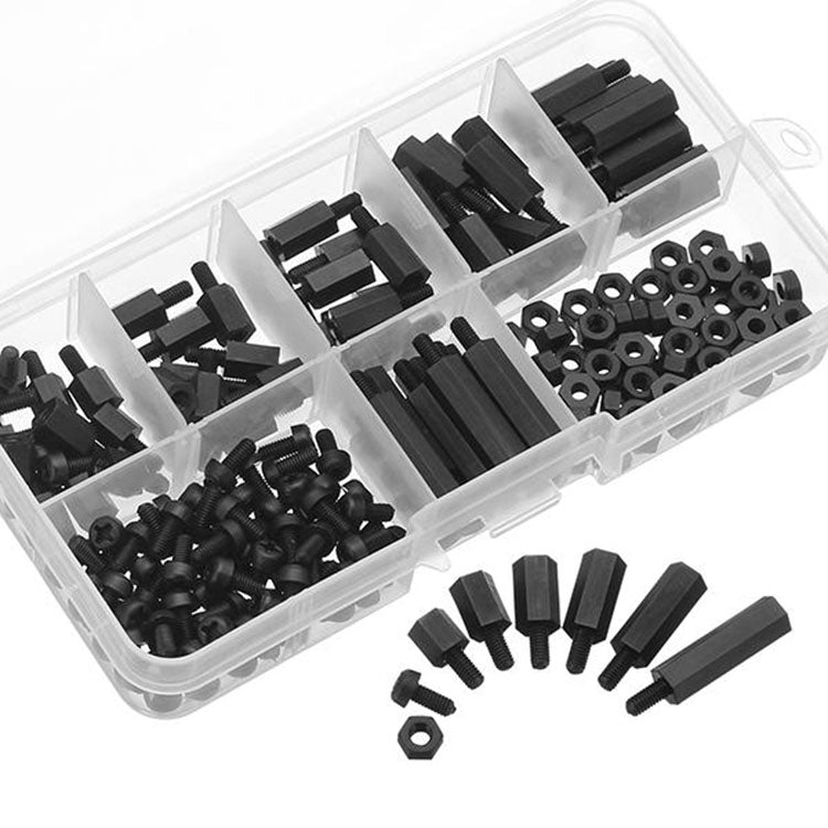 180 PCS  M3 Nylon Screw Black Hex Screw Nut Standoff Spacer Column Assortment Kit (Black)