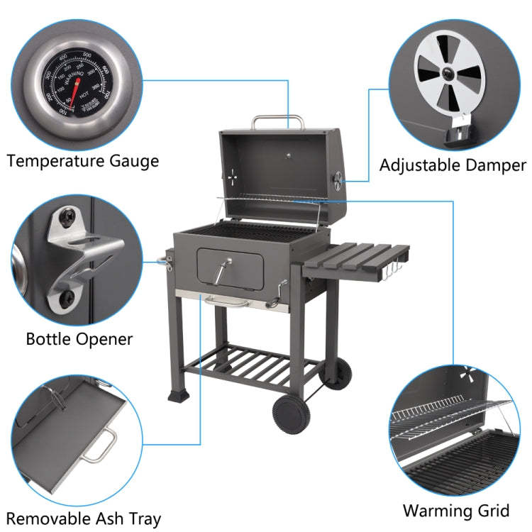 [US Warehouse] ZOKOP Square Oven Charcoal Oven with Plastic Wheel