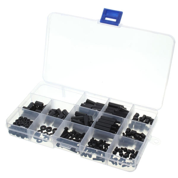 260 PCS Nylon M3 Black Hex Socket Stud Nut Screws PCB Standoff Assortment Kit (Black)
