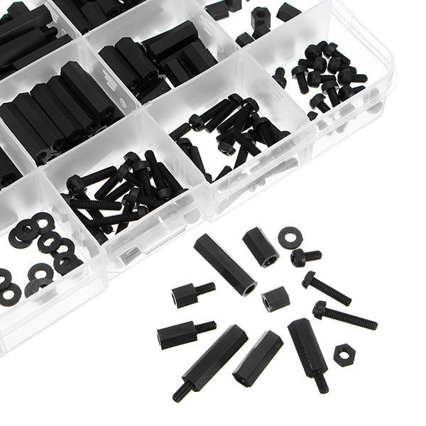 260 PCS Nylon M3 Black Hex Socket Stud Nut Screws PCB Standoff Assortment Kit (Black)