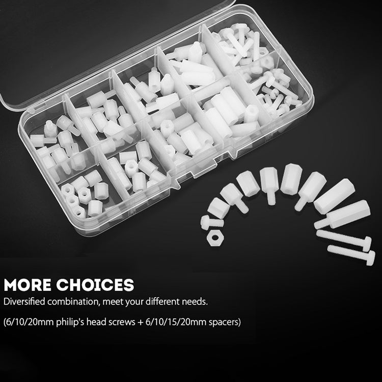 150 PCS Nylon M3 White Hex Socket Stud Nut Screws PCB Standoff Assortment Kit (White)