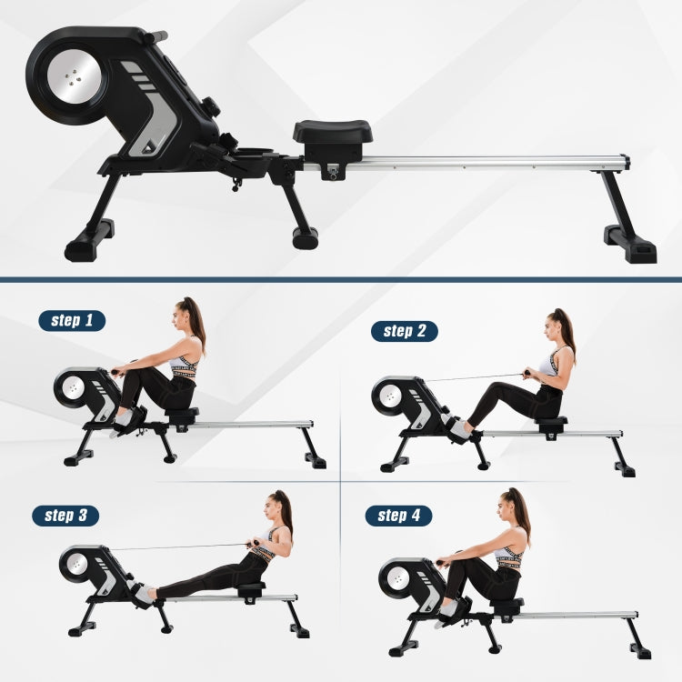 [EU Warehouse] Foldable Rowing Machine with Magnetic Resistance&LCD Display&Non-slip Pedals&Transport Wheels(Grey)