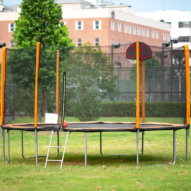 [US Warehouse] 14FT Outdoor Garden Trampoline with Basketball Hoop & Ladder & enclosure(Orange)