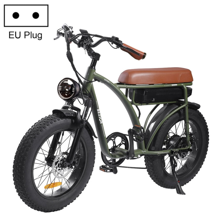 [EU Warehouse] BEZIOR XF001 1000W 48V 12.5AH Retro Electric Bicycle with LCD Digital Display & 20 inch Tires, EU Plug(Army Green)