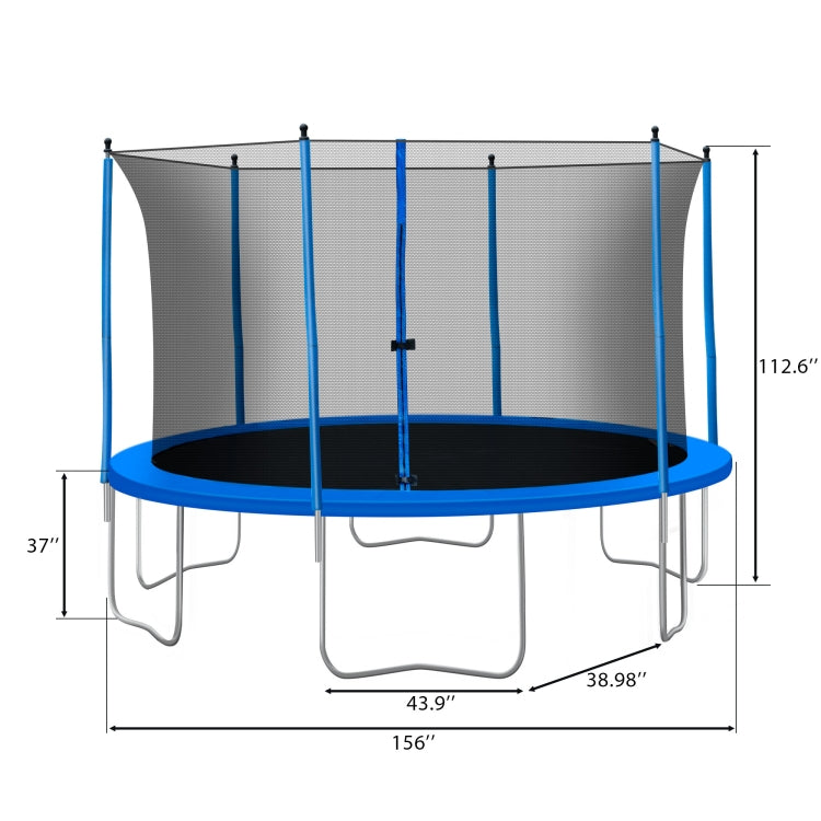 [US Warehouse] 13FT Outdoor Activity Round Trampoline Bouncing Bed, Size: 156x156x112.6 inch(Blue)