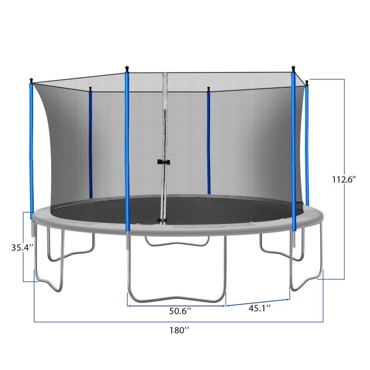 [US Warehouse] 15FT Outdoor Activity Round Trampoline Bouncing Bed, Size: 180x180x112.6 inch(Grey)