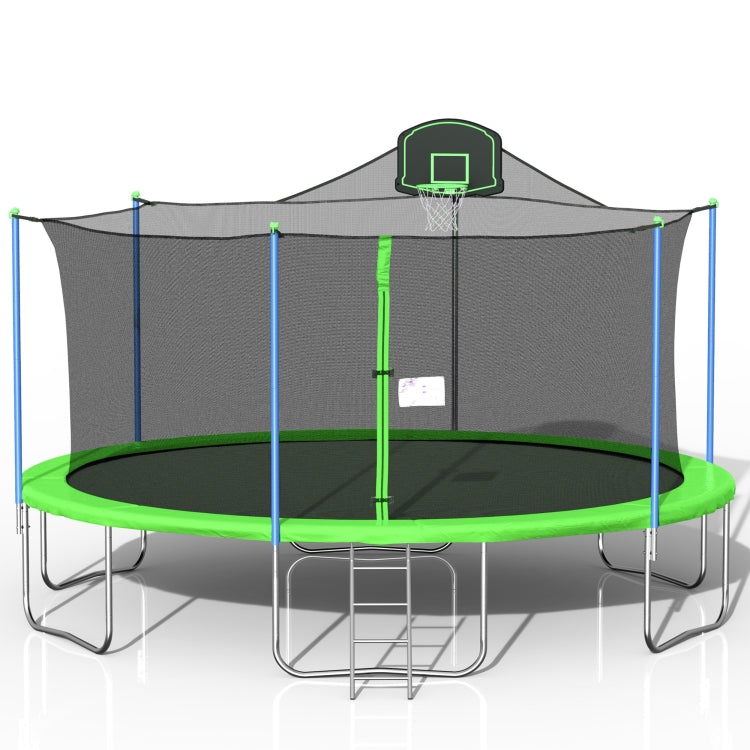 [US Warehouse] 16FT Outdoor Activity Round Trampoline Bouncing Bed with backboard(Green)