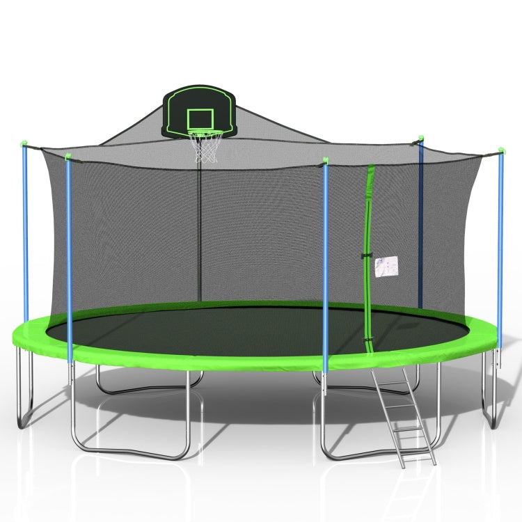 [US Warehouse] 16FT Outdoor Activity Round Trampoline Bouncing Bed with backboard(Green)