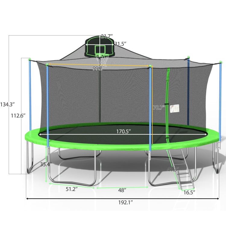 [US Warehouse] 16FT Outdoor Activity Round Trampoline Bouncing Bed with backboard(Green)