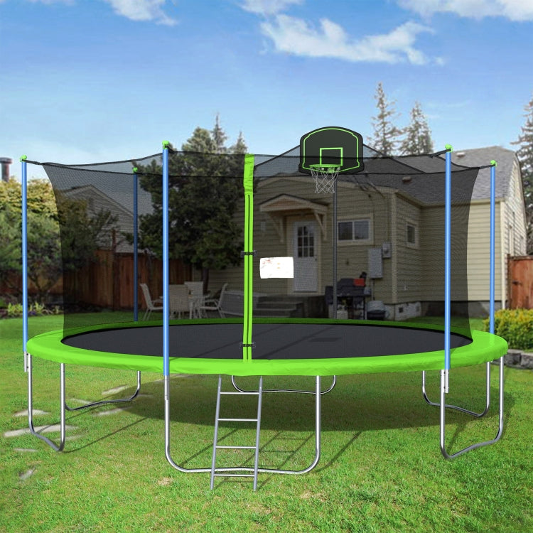 [US Warehouse] 16FT Outdoor Activity Round Trampoline Bouncing Bed with backboard(Green)